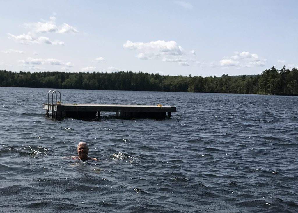 Maureen swimming in the beautiful Medomak Lake